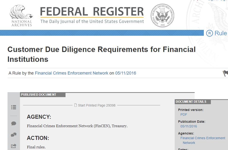 In 2016, FinCEN finalized a rule titled "Customer Due Diligence Requirements for Financial Institutions." This rule would set in motion a series of changes that would ripple across onboarding standards in banks, SMB services, payment processing and neo-banking.