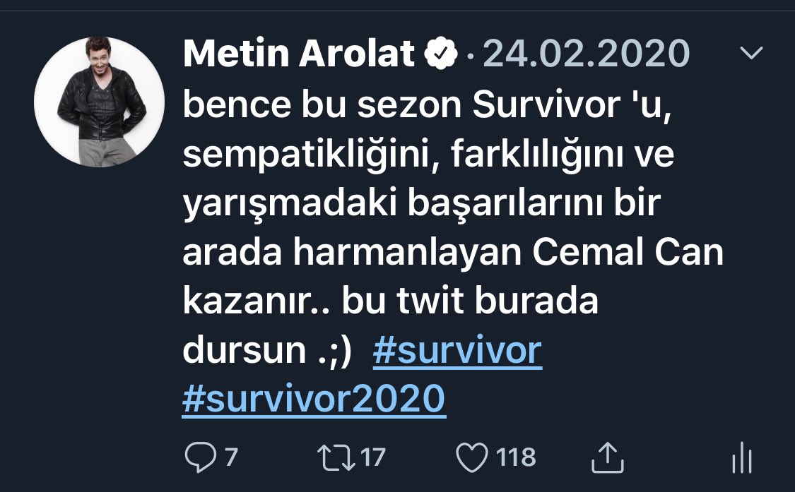 24 şubatta #survivor yeni başladığında şu twiti atmışım.👍🏻 #survivor2020 #cemalcan