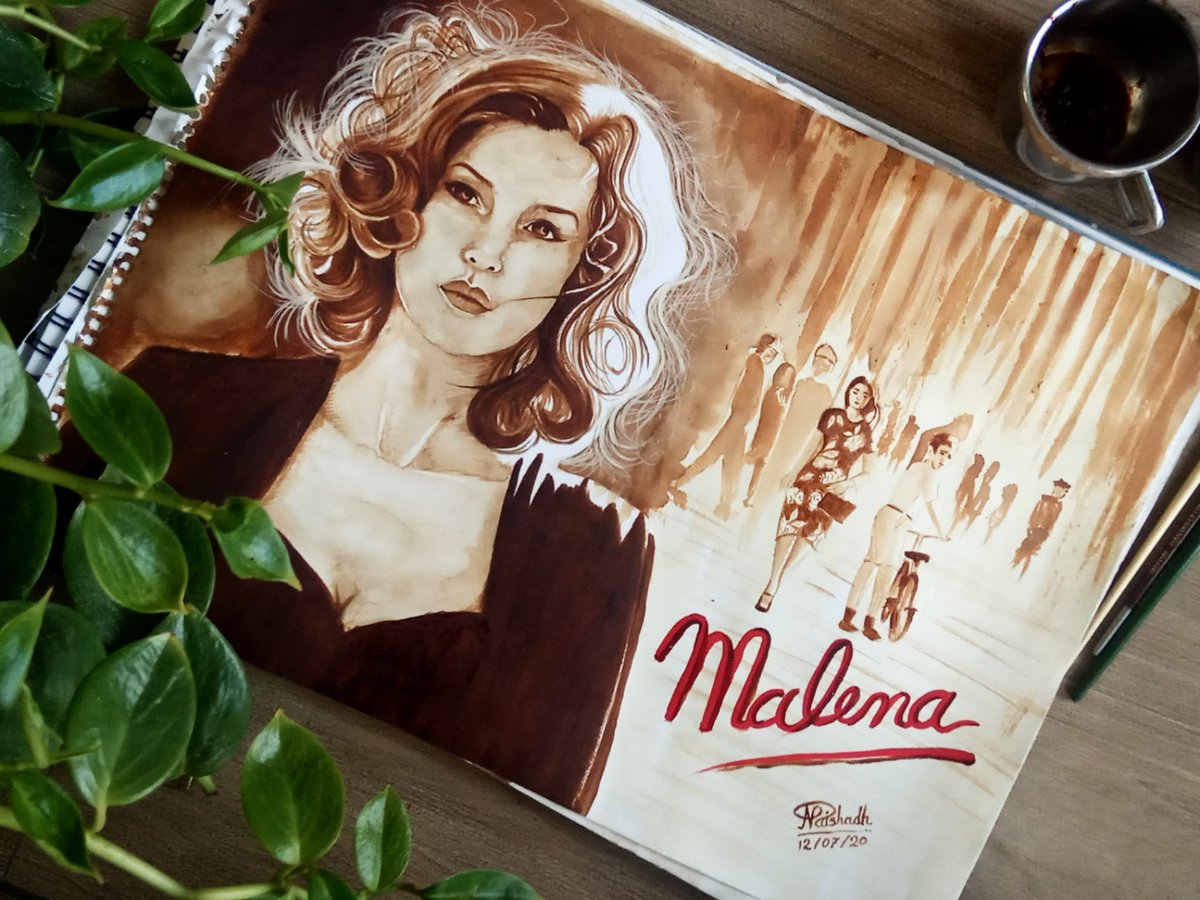 GoldenArts7's tweet photo. So finally here it is my new coffee painting of Monica Bellucci as Malena. 
#malena #monicabellucci #ItalianArt #oscar #celebrity #coffee #CoffeeLover #coffeepainting #coffeeart #painting #paintings #portrait #portraitpainting #portraitart #drawing #draw #drawthisinyourstyle #art https://t.co/OZfFpMAPcu