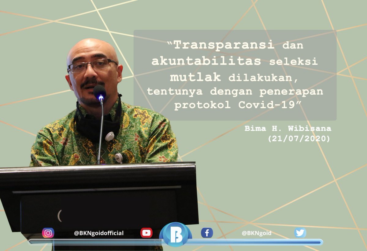 BKNgoid's tweet photo. Agar SKB CPNS Formasi Tahun 2019 tetap berlangsung akuntabel dg memperhatikan unsur pencegahan penyebaran #COVID19. Kepala BKN mengajak komitmen bersama seluruh Instansi untuk benar2 menerapkan protokol kesehatan di setiap Tilok SKB. 
Selengkapnya: 
https://t.co/CEB6tEmZYC https://t.co/g8T7QWKKFU