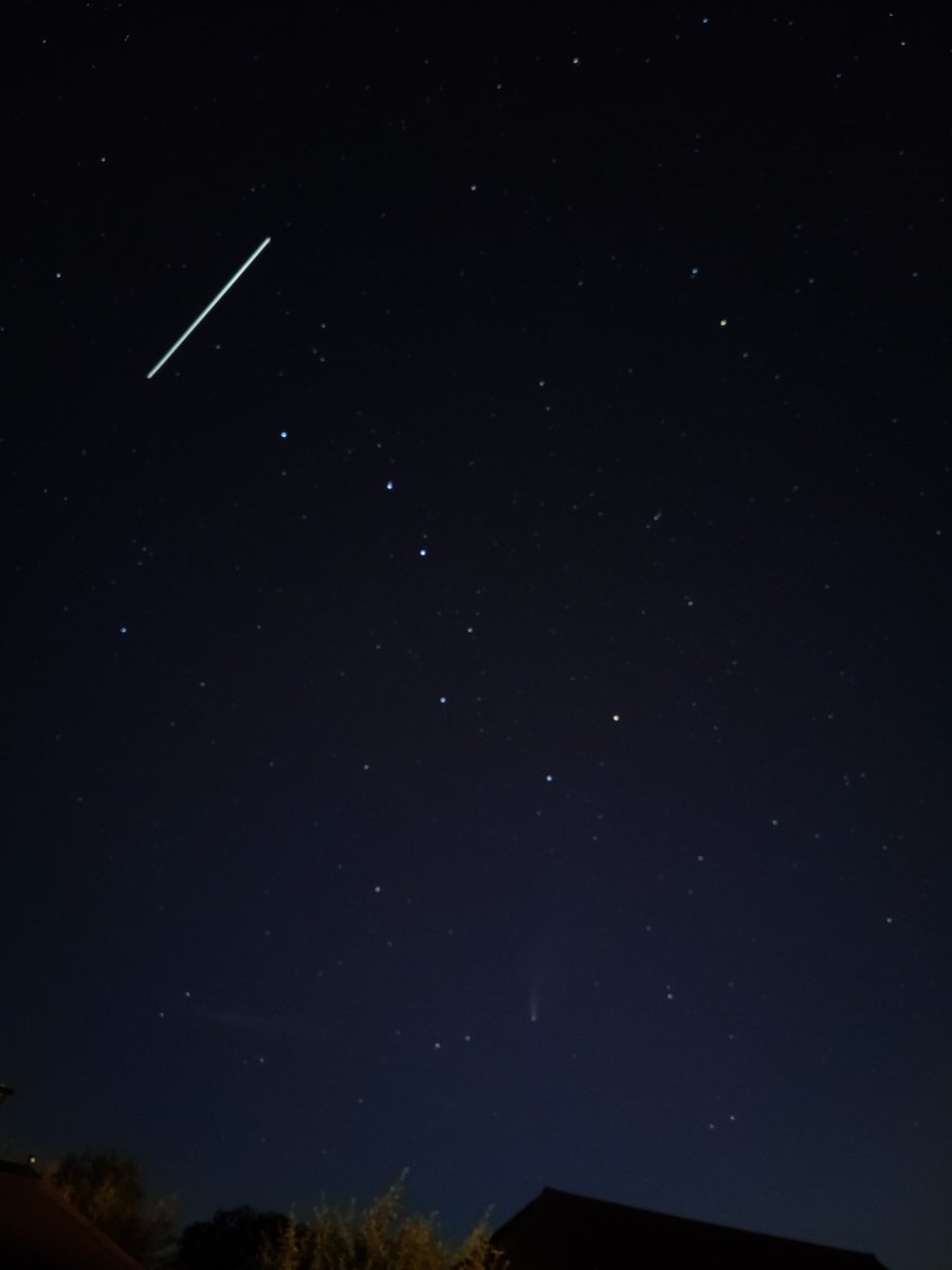 Comet Neowise last night from the garden, Ursa Major backdrop, one with ISS streaking over and one without #NEOWISE #neowiseuk #comet