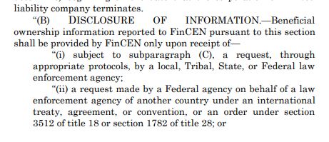 So here's where the gifts to the financial institution start to come into play. FinCEN can disclose all that information it collects to . . . banks! To help them meet their due diligence requirements under the Bank Secrecy Act!