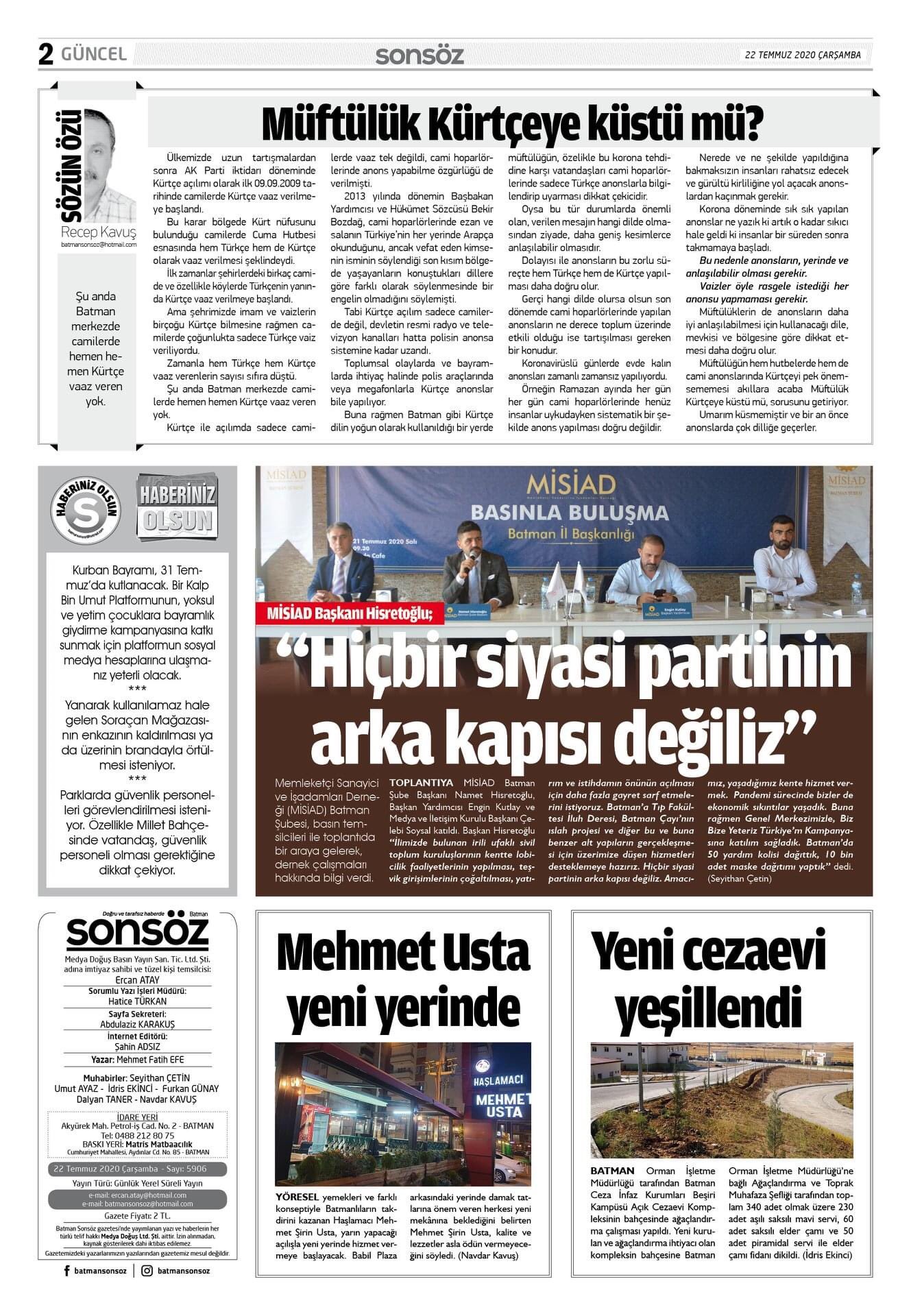 batman sonsoz gazetesi on twitter 22 temmuz 2020 carsamba tarihli batmansonsoz 2 sayfasi gundem manset yasam saglik politika egitim spor guncel yazar sondakika batman evdekal hastane koronavirus batman saglik ekonomi haber