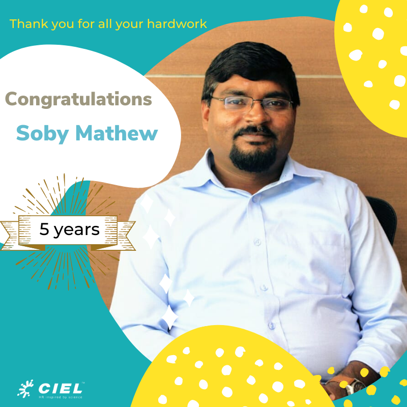 CielHRIndia's tweet photo. Congratulations Soby Mathew on your Work Anniversary!
#workanniversary #growingtogether #CielHR #workmilestone #getthebestoutofus #weciel #successfulyears #celebration https://t.co/4abeCVRpdD