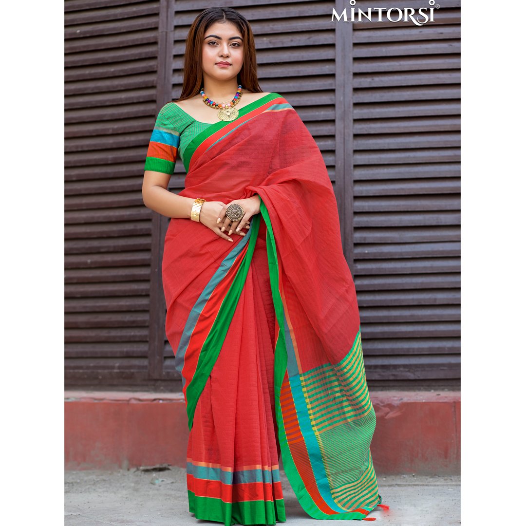 Mintorsi's Keshar cotton is a blend of Banarasi Chanderi Cotton and Exclusive Weaving.The attire gives the perfect curvature of feminism.
#Textilenow #indianfashion #Mintorsi #womenswear #sareeblouse #saree #partywear #ethnicsaree #surattextile #banarsaeesaree #womensfashion