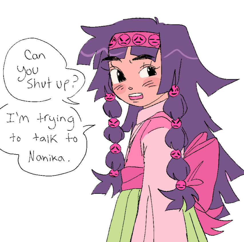 yes she is a sweetheart so this is ooc but I think it would be funny if she picked up on her brothers rudeness sometimes while they travel together