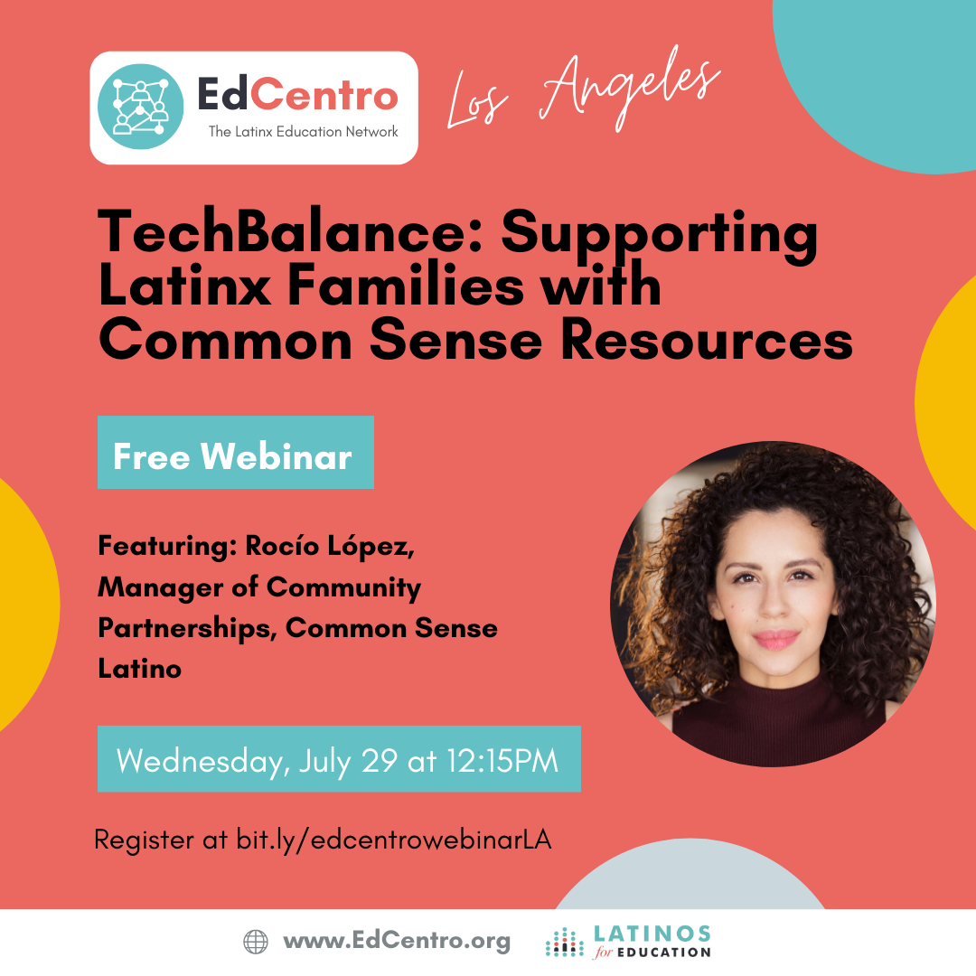 DrMonterosa's tweet image. [WEBINAR - JULY 29]: @Latinos4Ed is hosting a session w/ @CommonSenseEd&apos;s @itsRocioLopez to talk about #TechBalance &amp;amp; share strategies to engage Latinx families in #screentime convos, #DigCit, and more. Will you join us? Register: us02web.zoom.us/meeting/regist… ... #K12chat #K12tech