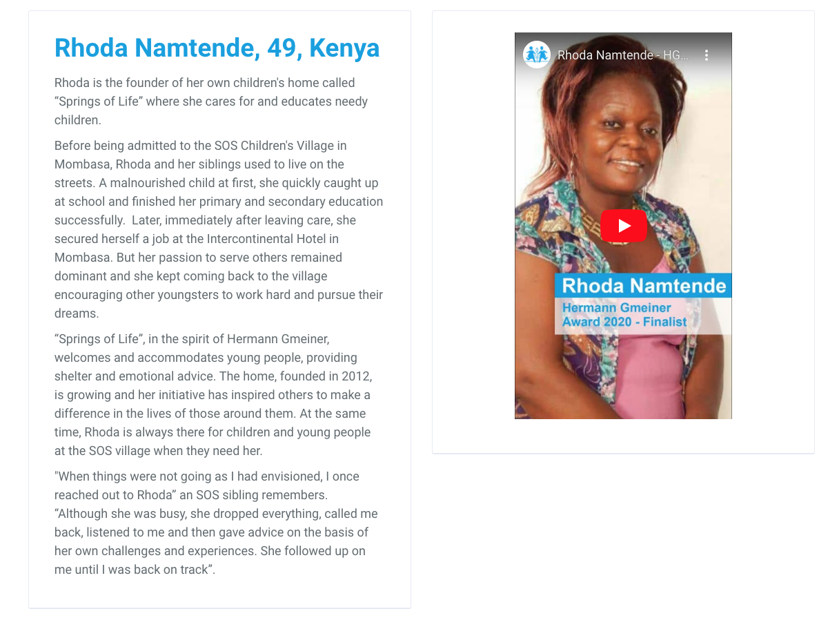 bonifacemwangi's tweet photo. Rhoda Namtende runs a children's home in Kilifi county. She was raised and educated at SOS children's home. She later founded a children's home. She has being nominated for the Hermann Gmeiner Award 2020.The only African nominee for the award. Vote for her https://t.co/JrjxtEaX05 https://t.co/9N3bZPkUxo