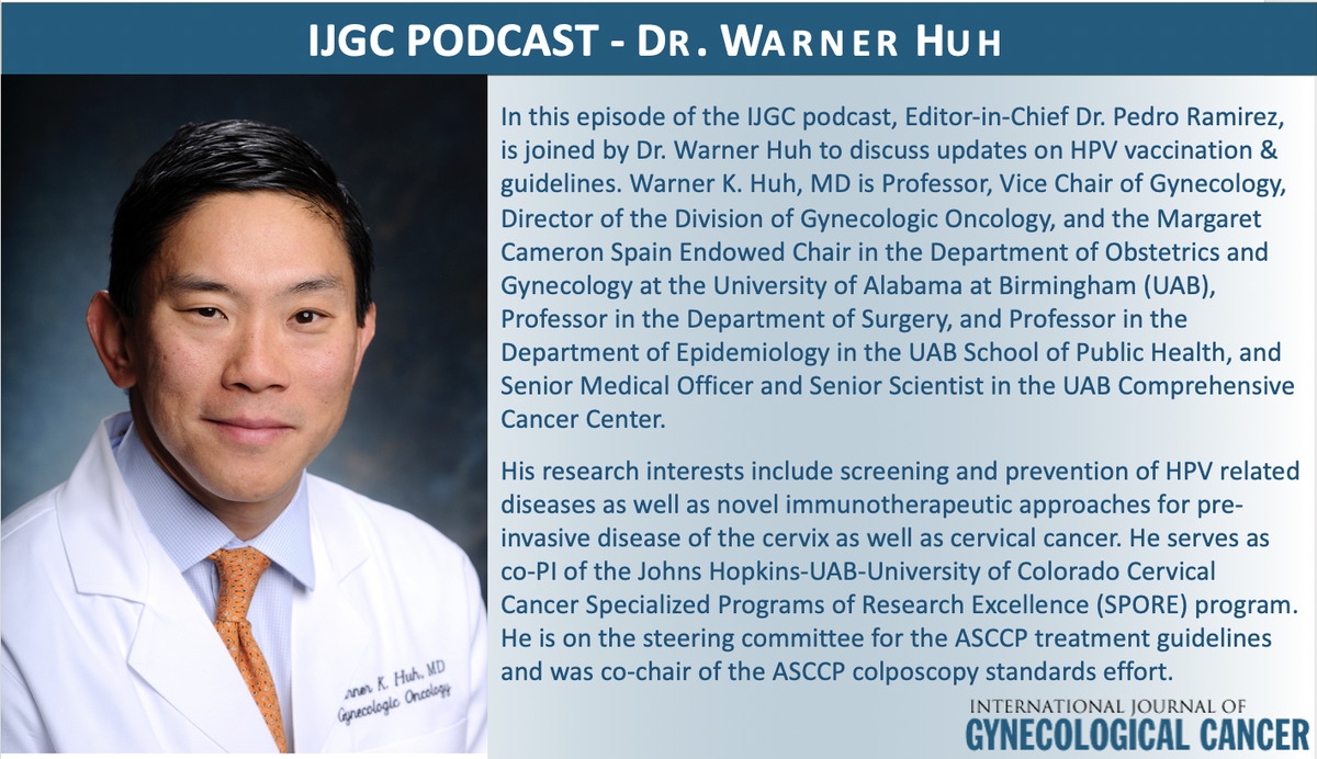 IJGConline's tweet photo. #IJGCpodcast
@pedroramirezMD is joined by Dr. Warner Huh to discuss updates on #HPV vaccination &amp; guidelines.
https://t.co/QwlJKrk6kY
@GynMe4 @ESGO @IGCSociety @IJGCfellows #Gynecology #Oncology @HPV_VPH @StopHPVCancer @OncoAlert https://t.co/gb9DroUubO