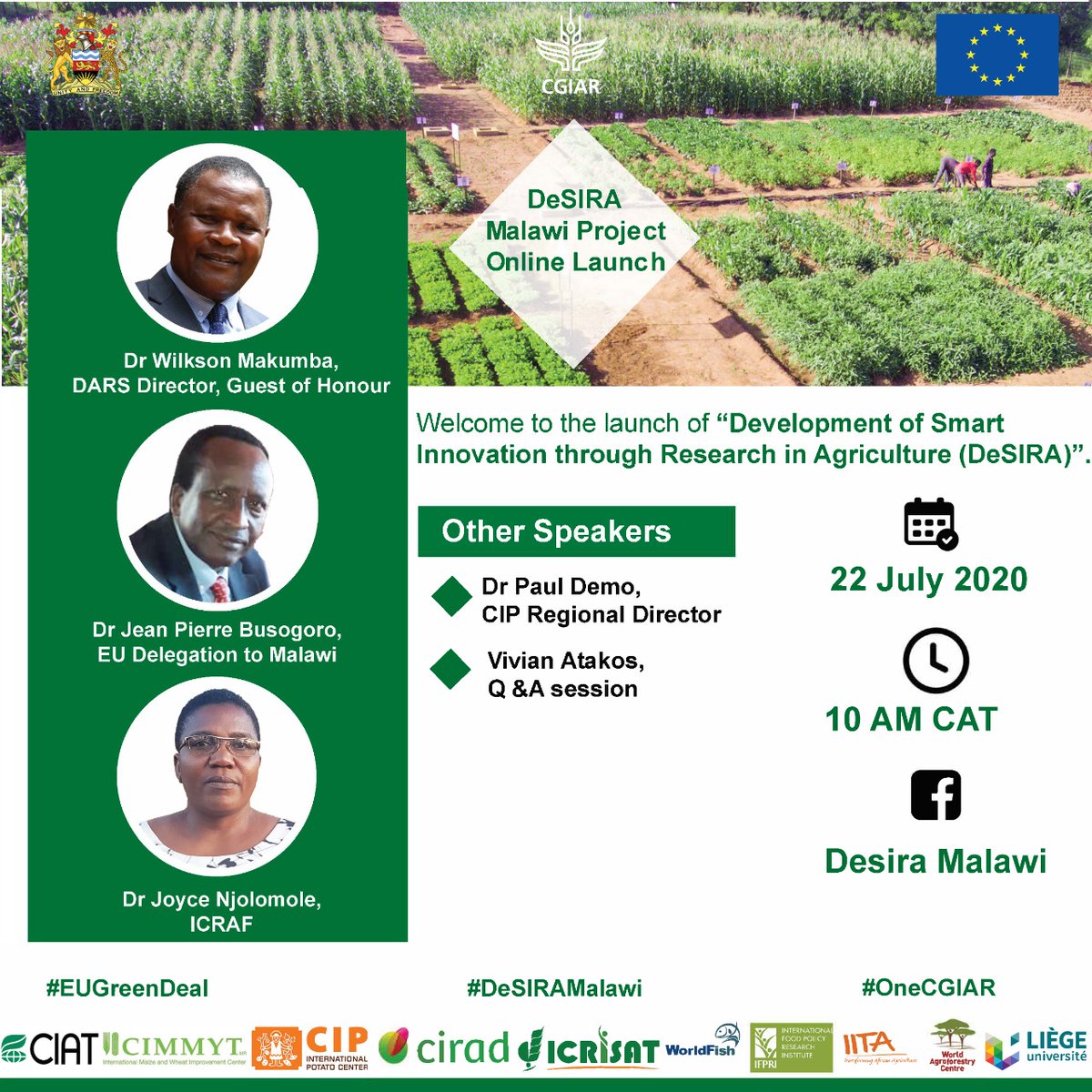 IFPRIMalawi's tweet photo. UPDATE: #Today🕙10 am CAT, Facebook live: launch of the DeSIRA project in #Malawi
📺Watch: https://t.co/UloK0JqRQY
#EU4ClimateChange #EUGreenDeal #DeSIRAMalawi #OneCGIAR @Cipotato @BiovIntCIAT_eng @DesiraMalawi @ICRAF @IITA_CGIAR @IFPRI @EUinMalawi https://t.co/wRnq1CP6j0
