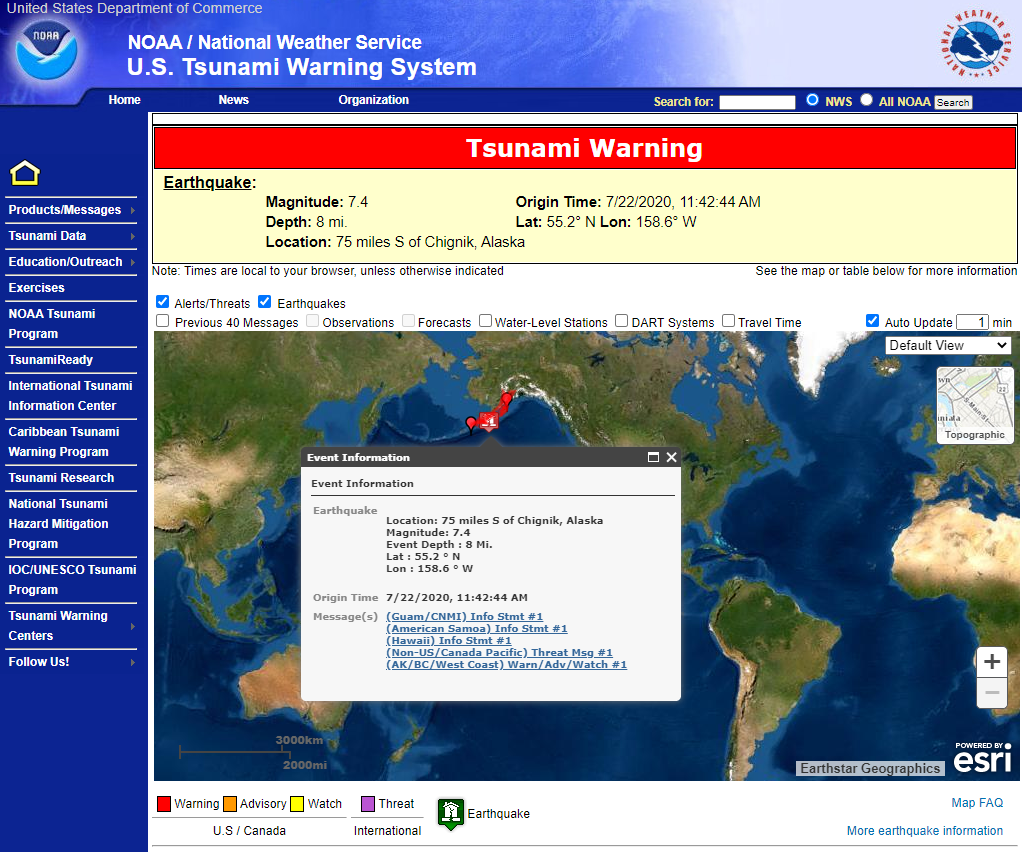 ANI's tweet photo. Tsunami warning issued as 7.4 earthquake hits off Alaska: National Oceanic and Atmospheric Administration. #UnitedStates https://t.co/B2WHXH08g9