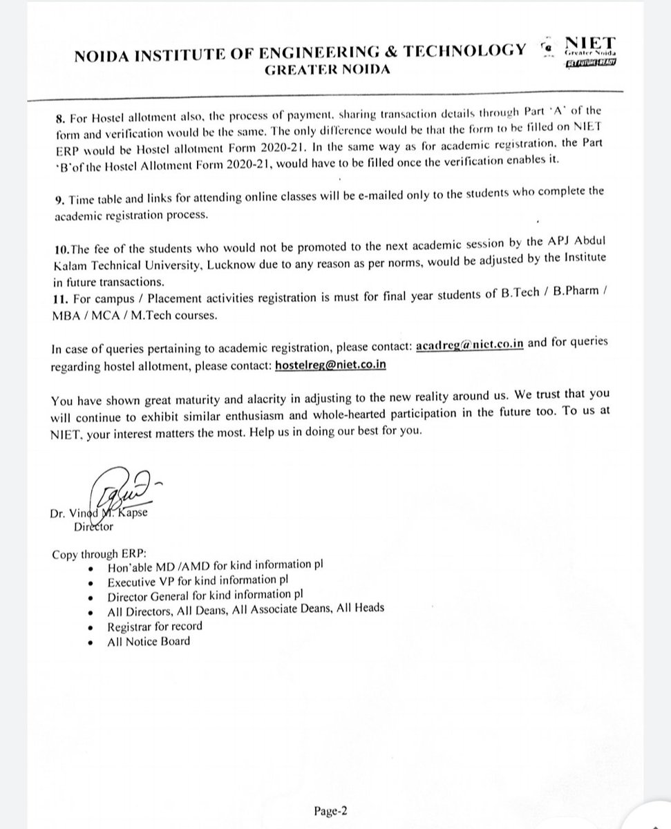 gaurangmudgal13's tweet photo. Can colleges not show a little humanity in these odd circumstances? Taking full fees from students at the time of this pandemic shows the inhumanity of the colleges.
I'm attaching the notices issued by NIET, Greater Noida where they are asking students to pay full fees. https://t.co/y0ZmQDkZi0