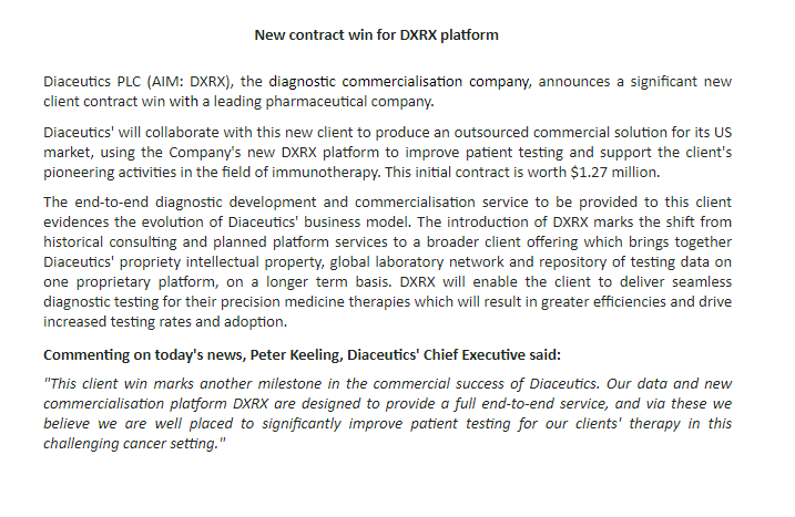 Interesting - the Nexus platform, now helpfully renamed "DXRX" already appears to have won its first (?) contract.