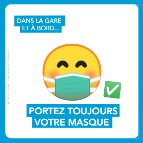 La période estivale est propice aux balades et autres escapades avec #CPasLoinEnTrain, mais n'oubliez pas que dans les transports certaines règles doivent être respectées : portez un masque pendant vos déplacements en gare et à bord de nos trains et RER #Transilien 😷