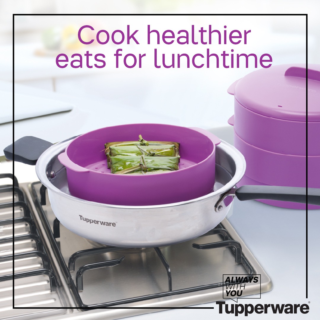 TupperBrandsph's tweet photo. Retain nutrition in your food the easy way. Cook your meals with the 3-Layer Steam It, with a non-stick surface that keeps moisture away. 💨 Only ₱1,099 (save 300) for healthier eats. Drop a message to our consultants. https://t.co/LaAP9DcdUF

#TupperwareBrandsPH #AlwaysWithYou https://t.co/eHWET4ZpVk