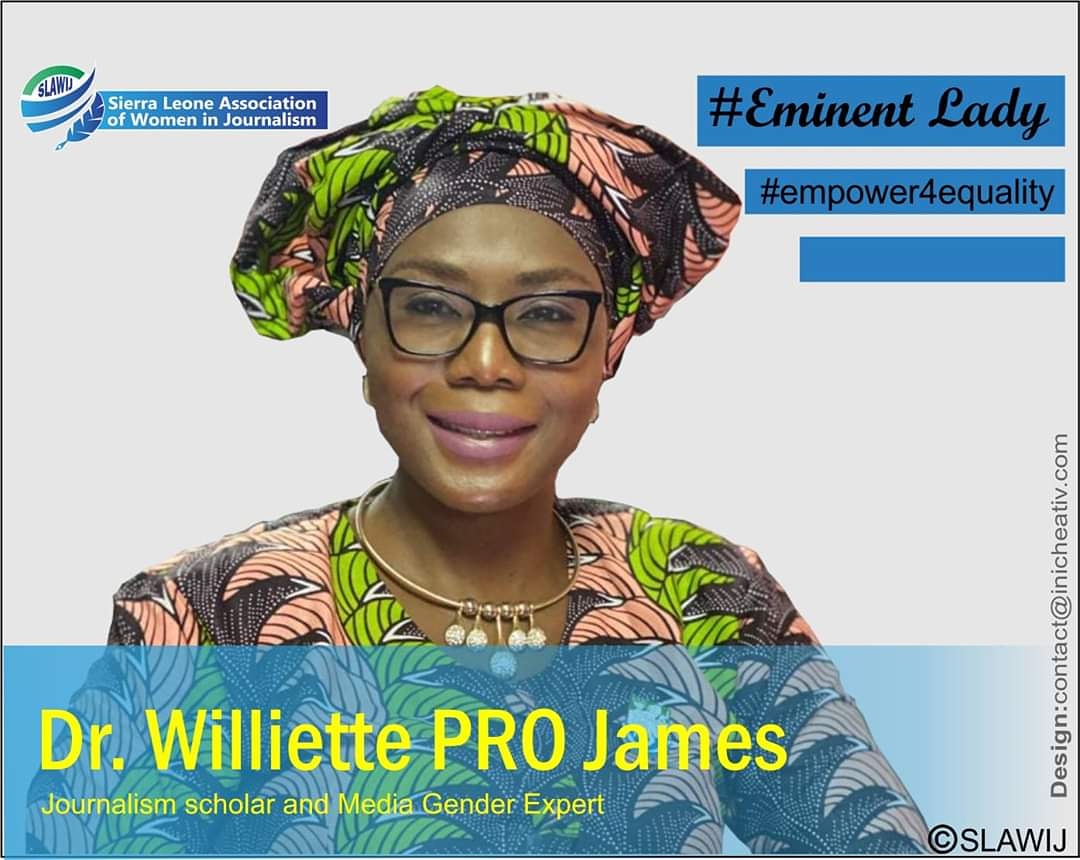 #Eminentlady Dr. <a href="/williettej/">Williette James</a> Williette Princess Ransolina Oluwakemi James, Sierra Leonean journalist, journalism scholar and gender specialist. Since 2010, has interspersed journalistic work with gender advocacy in the media. 

#SLAWIJ #Womeninjournalism #Empower4Equality