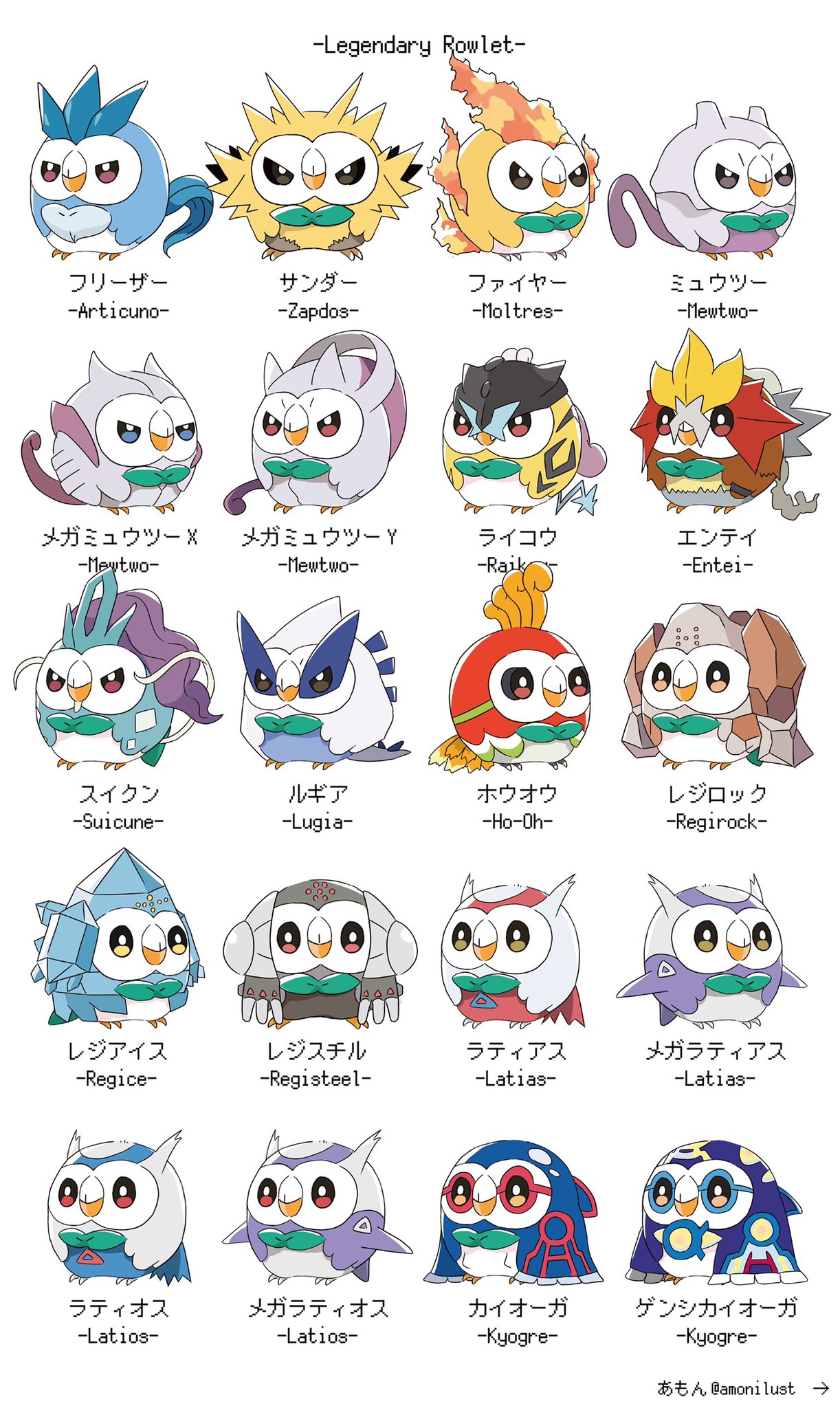 あもん モクローの日 歴代の伝説のポケモン全種 準伝説等含む 描きました 大嘘 リプ欄に数匹続きます T Co Zgzkkw9tqo Twitter