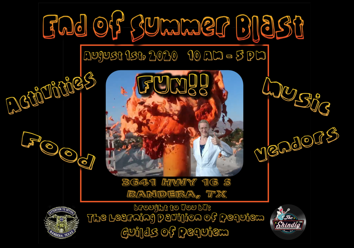 Shindig_Bandera's tweet photo. We are seeking vendors, local homeschool groups, and other organizations to round out our End of Summer Blast 2020!  https://t.co/lZAjVq0QPr

Businesses: Events like this happen with your help! https://t.co/2QDgiylrxD or email us at CustomerService@GuildsofRequiem.com. https://t.co/VTV6G4sMWX