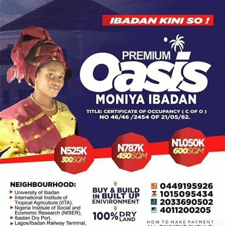 apartment_plug's tweet photo. @CareermattersNG The last terminal for the Lagos/Ibadan Railway is located at Moniya, some minutes drive from the Oasis Gardens, Moniya, Ibadan.

The Oasis Gardens is just 3 mins drive from Iseyin/Ibadan expressway and just 15 minutes drive from Ojoo.

Its a built up environment? https://t.co/lr2njZIKRE