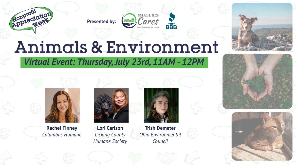 Need some tips on how to help our furry friends or the environment? Be sure to attend the Nonprofit Appreciation Week panel on Animals and Environment at 11 a.m.! bit.ly/AnimalsandEnvi… #animals #environment #nonprofitappreciation