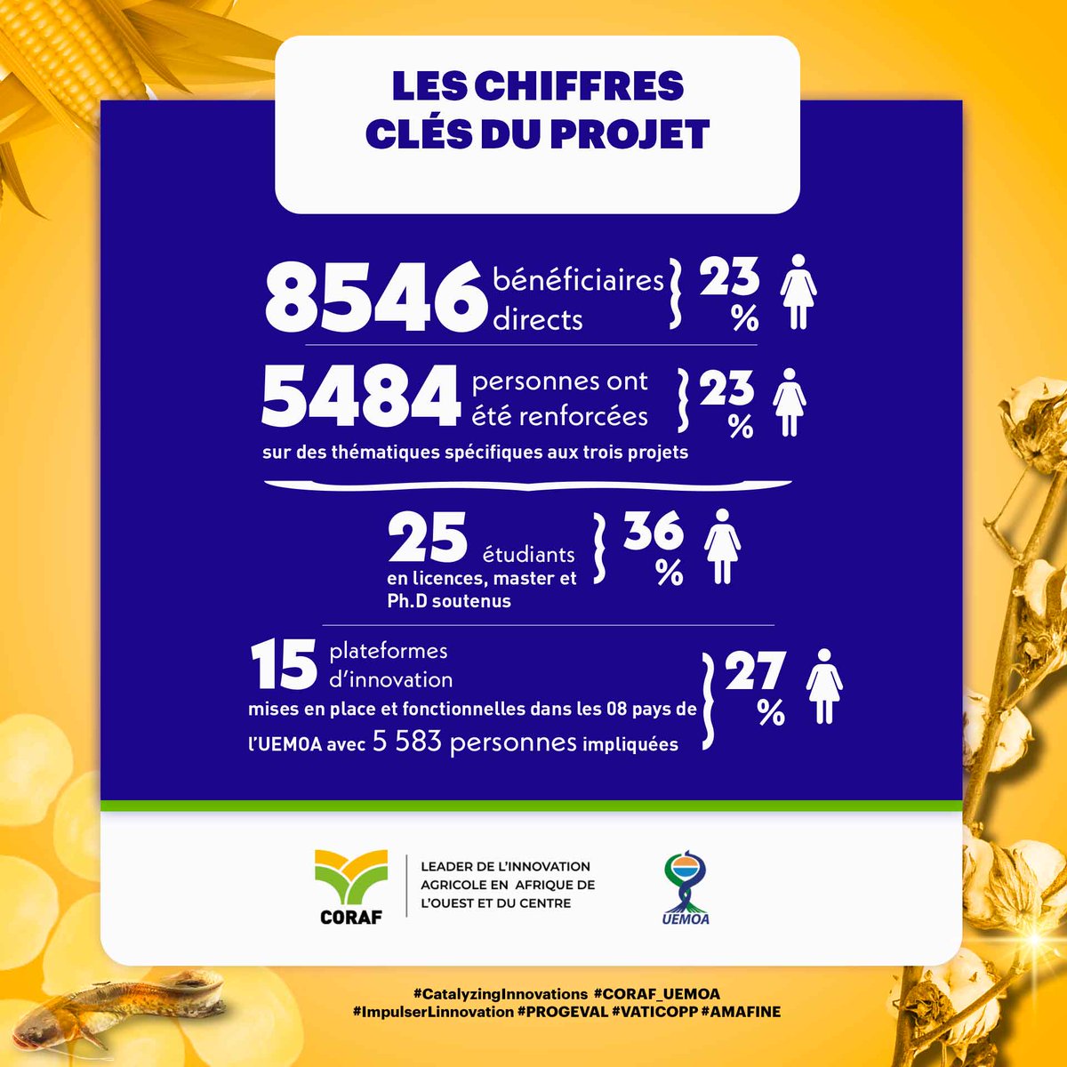 AgribusinessTV's tweet photo. Chiffres clés du projet ⬇️⬇️⬇️
#CORAF_UEMOA #PROGEVAL #VATICOPP #AMAFINE #AgribusinessTV https://t.co/bJA4L0bb9b