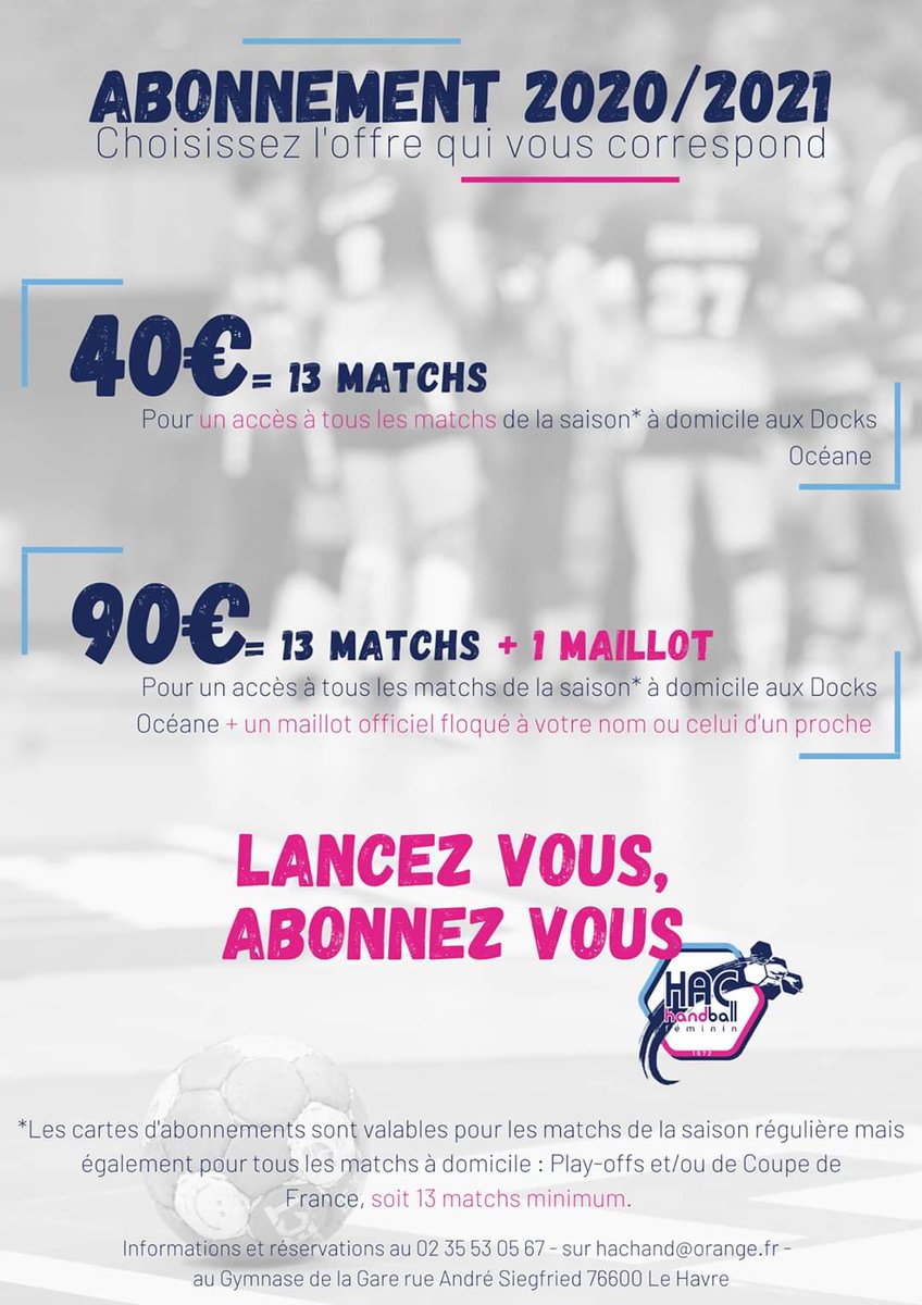 HacHandball's tweet photo. #Saison20_21 #D2FVAP 🤾‍♀️
🎟 Les abonnements pour la saison 20/21 sont désormais disponibles ! 

⚡️ Deux formules : 40€ (match à domicile) où 90€ (match domicile +maillots) 

La saison démarre maintenant, avec VOUS !

#NousSommesLeHavre

@LBE_Officiel @LucGallais @LH_LeHavre https://t.co/qyjMGY3Dh3