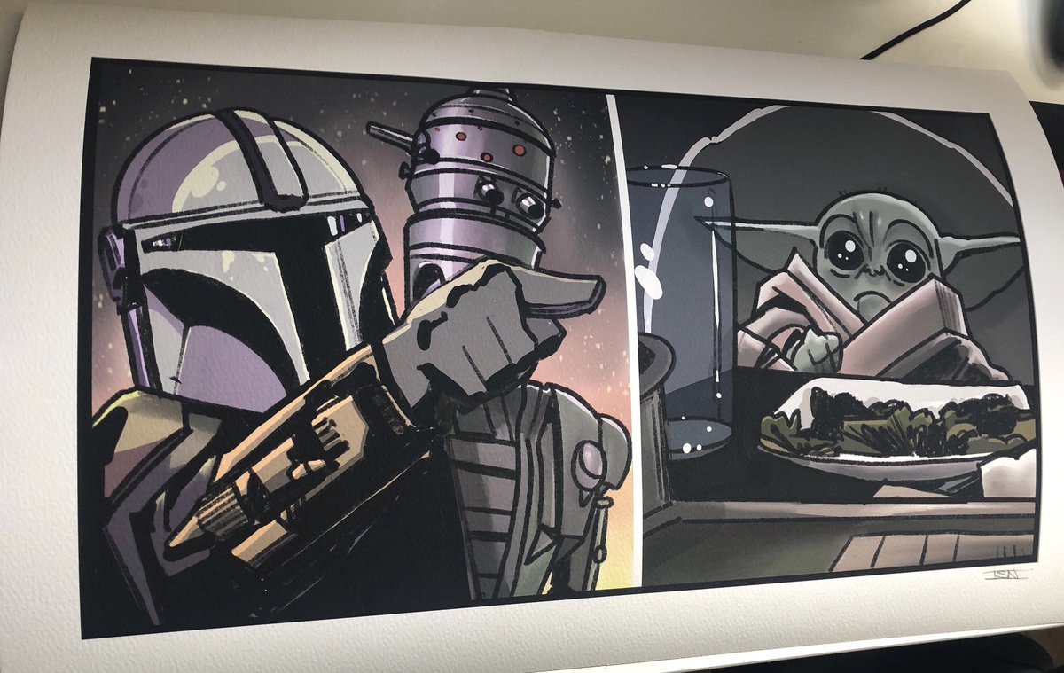 tokyosexwhale's tweet photo. IT’S COMPETITION TIME! Just gone to post one of my 24 inch Baby Yoda Sketch Meme prints and SOMEONE has spilt beer on the top half of the print so I can’t possibly sell it. Rather than throw it out just RT and follow and I’ll pick a random winner Sat 25th July, 8pm. Thank you! https://t.co/4D1abXRAWi