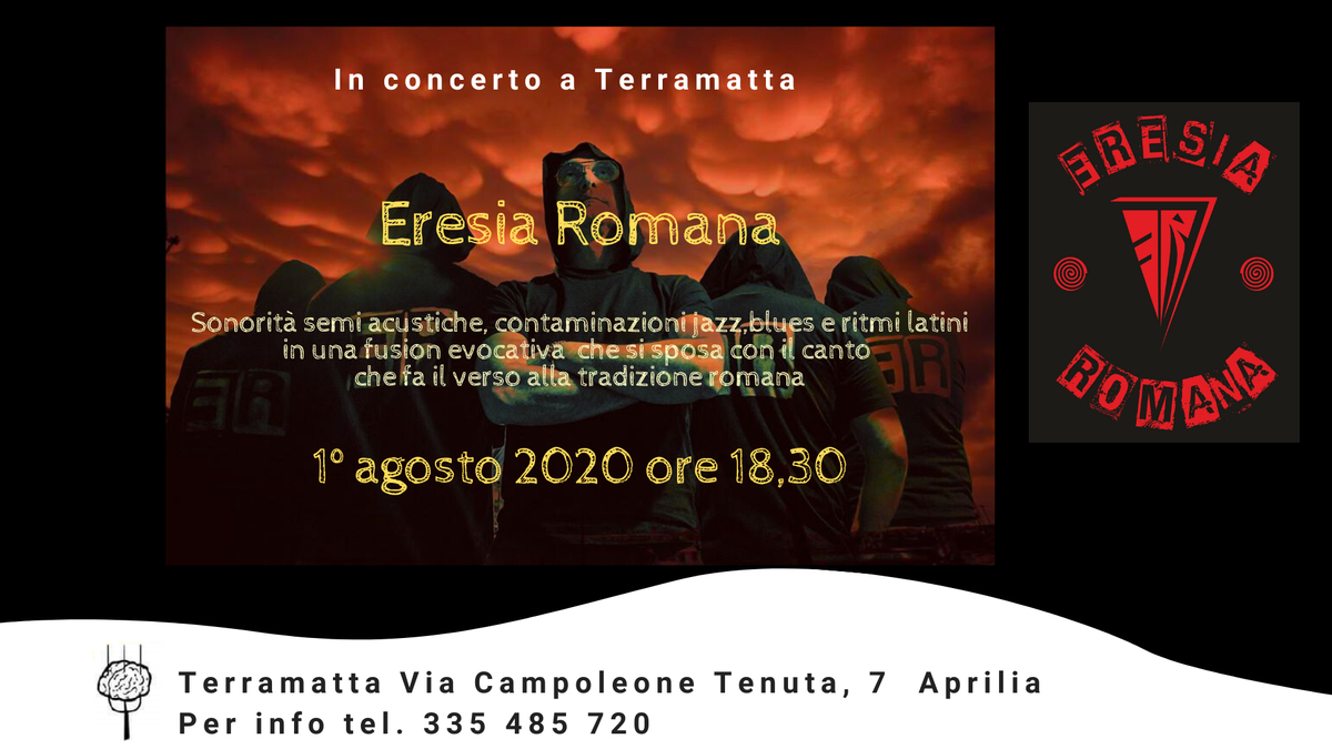 MattaTerra's tweet photo. Eresia Romana in concerto sabato 1 agosto ore 18.30 a Terramatta!😎 - https://t.co/DB5KZhkUMp https://t.co/oaJRrSXblq