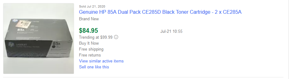3. Original Vs CompatibleLots of small companies make compatible toner for the same printers. This toner is not worth as much, but it still sells. If a box says :- Remanufactured- Compatible- RefillIt can still make you $, but check the comps first 