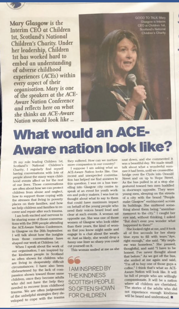 suzannezeedyk's tweet photo. In this morn's Relational Org Traing w/ @children1st , I read out t @heraldscotland piece written by CEO @margl43 in 2018. "I think an @ACEAwareNation will be full of people who are willingly compassionate. Stories of adults who did not experience enough kindness will be heard." https://t.co/LI7hihpH1q