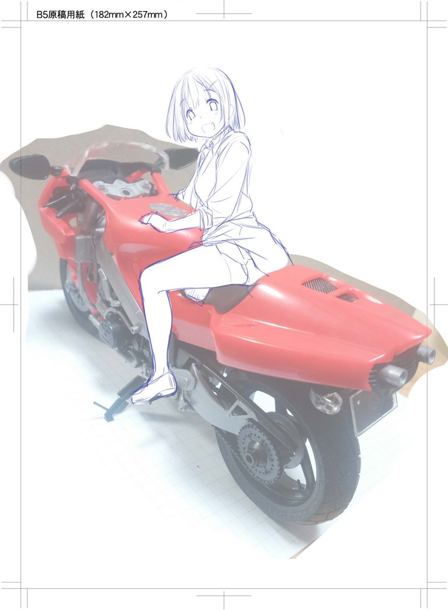 「バイク作画は基本的に画像データを元にするけど、このイラストは模型ベースに描いてる」|れつまるくん＠野宴野郎のイラスト