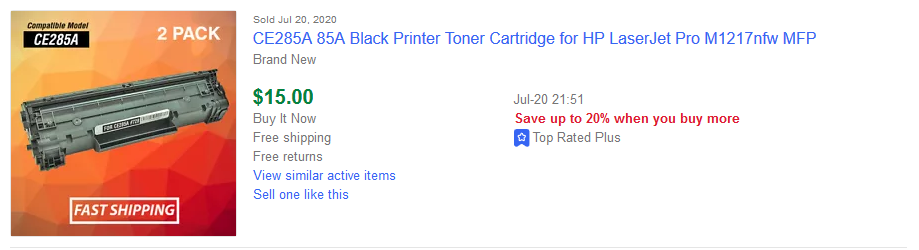 3. Original Vs CompatibleLots of small companies make compatible toner for the same printers. This toner is not worth as much, but it still sells. If a box says :- Remanufactured- Compatible- RefillIt can still make you $, but check the comps first 