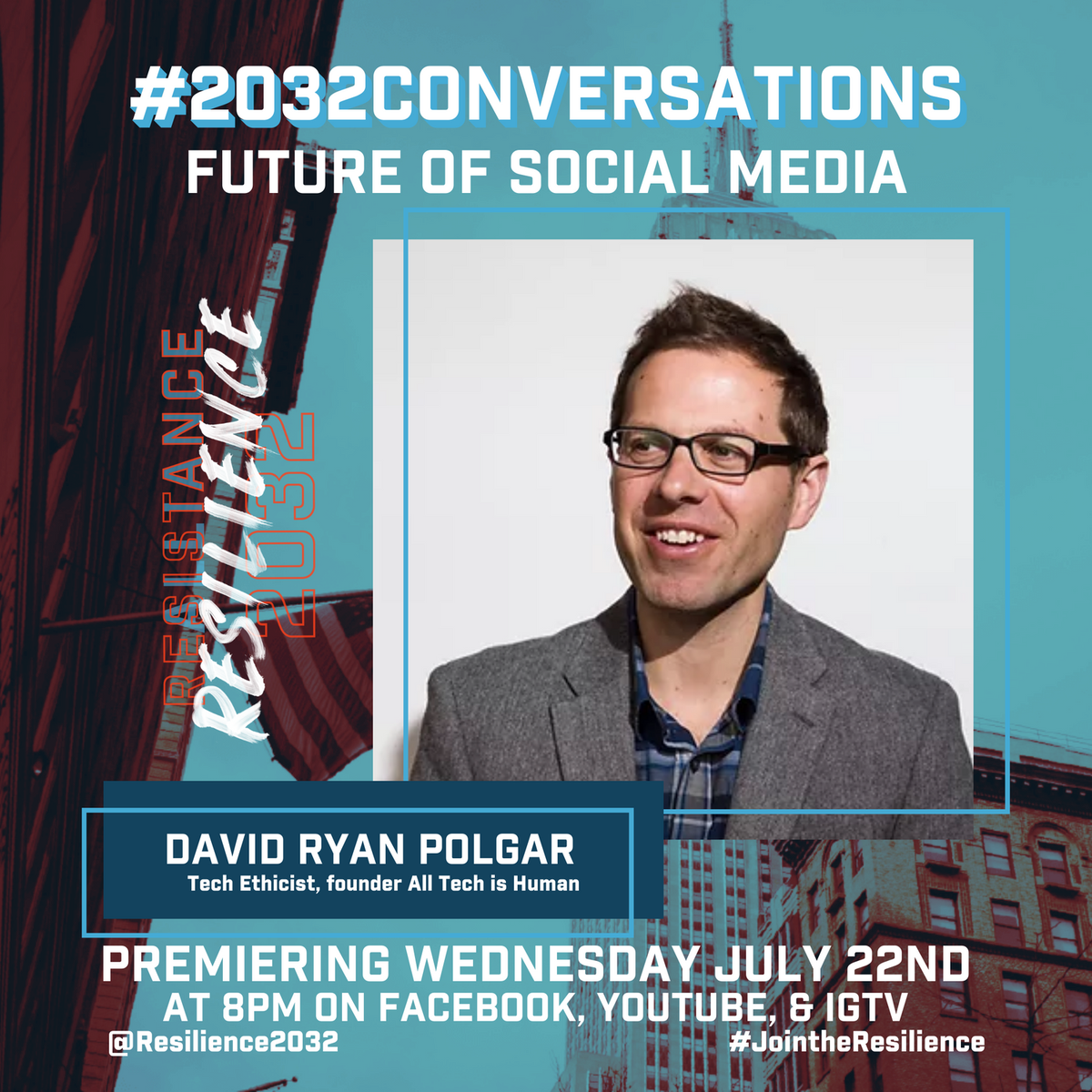 resilience2032's tweet photo. Premiering #tonight on FB &amp; YouTube: #2032conversations exploring the #future of #socialmedia with @techethicist, founder of @AllTechisHuman &amp; host of @FunnyasTech!

Saturday at 2pm ET, join to continue the conversation at our #futurist workshop! 
Reg @ https://t.co/keDSnzXrWJ https://t.co/LsdG9gXVGo