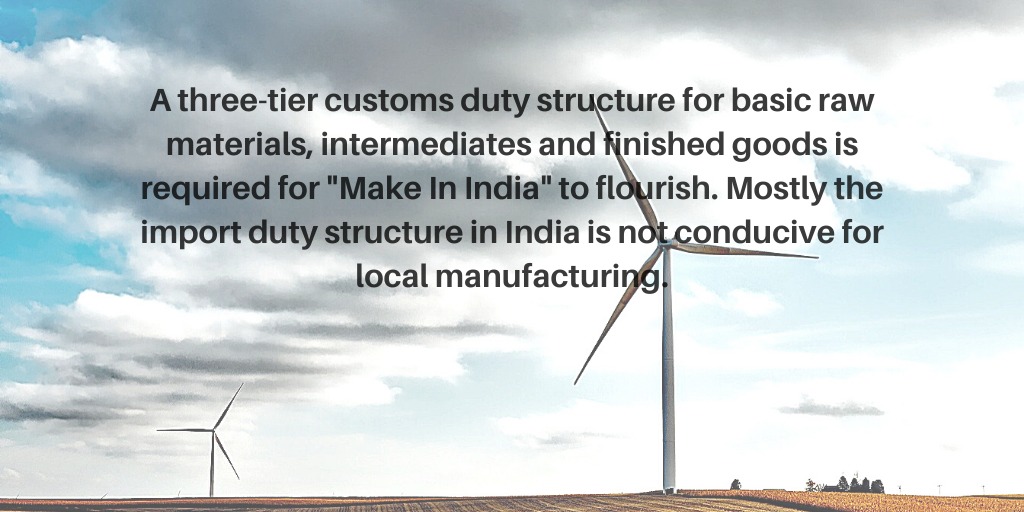 A three-tier #customs duty structure for basic #rawmaterials, #intermediates &amp; #finishedgoods is required for #MakeInIndia to flourish. <a href="/PMOIndia/">PMO India</a> <a href="/narendramodi/">Narendra Modi</a> <a href="/nsitharamanoffc/">Nirmala Sitharaman Office</a> <a href="/nsitharaman/">Nirmala Sitharaman</a> <a href="/RajKSinghIndia/">R. K. Singh</a> <a href="/OfficeOfRKSingh/">Office of R.K. Singh</a> <a href="/mnreindia/">Ministry of New and Renewable Energy (MNRE)</a> <a href="/MinOfPower/">Ministry of Power</a> #manufacturing