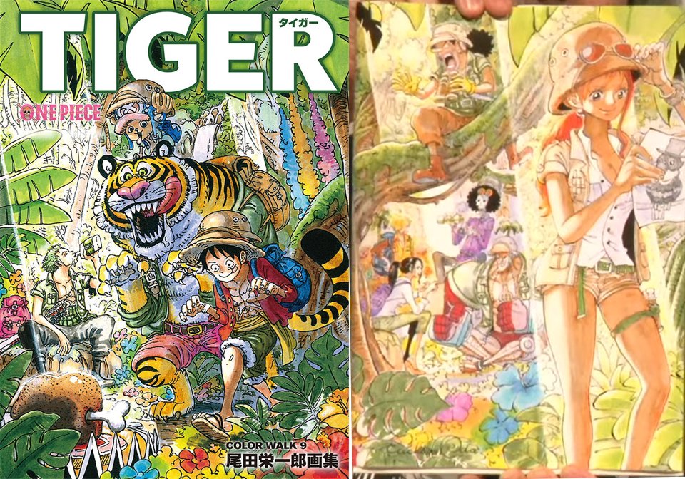 Uzivatel Log ワンピース考察 Na Twitteru One Piece Color Walk 9 Tigerの表紙と裏表紙を一枚で見るとこんな感じかー 素敵っ 罠にかかりそうなルフィをウソップが止めようとしてるのかな 笑