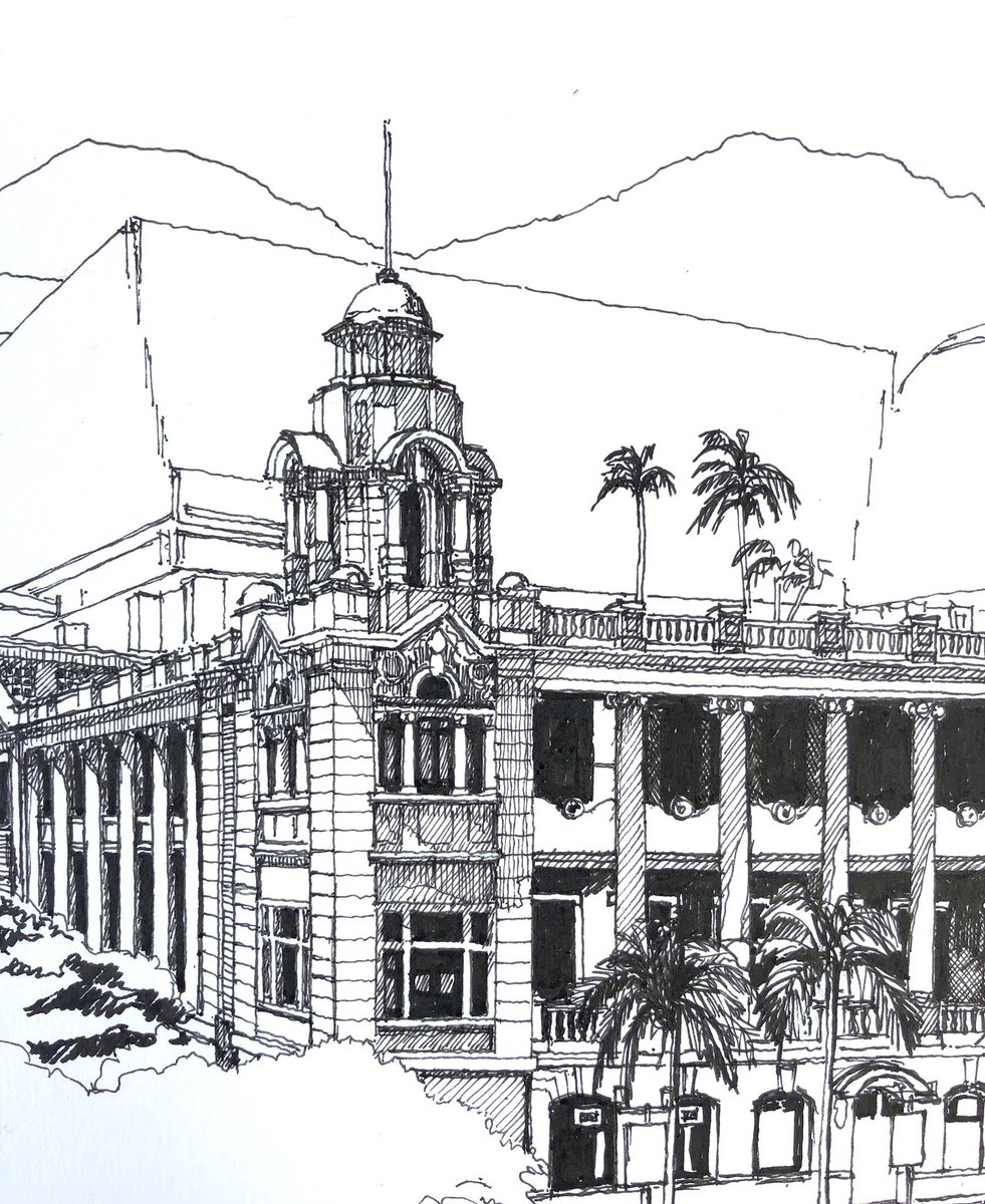 slcscribbles's tweet photo. Work in progress! Love that I have more #palmtrees to draw. #HongKong #colonialbuildings https://t.co/aqPypnMNs9