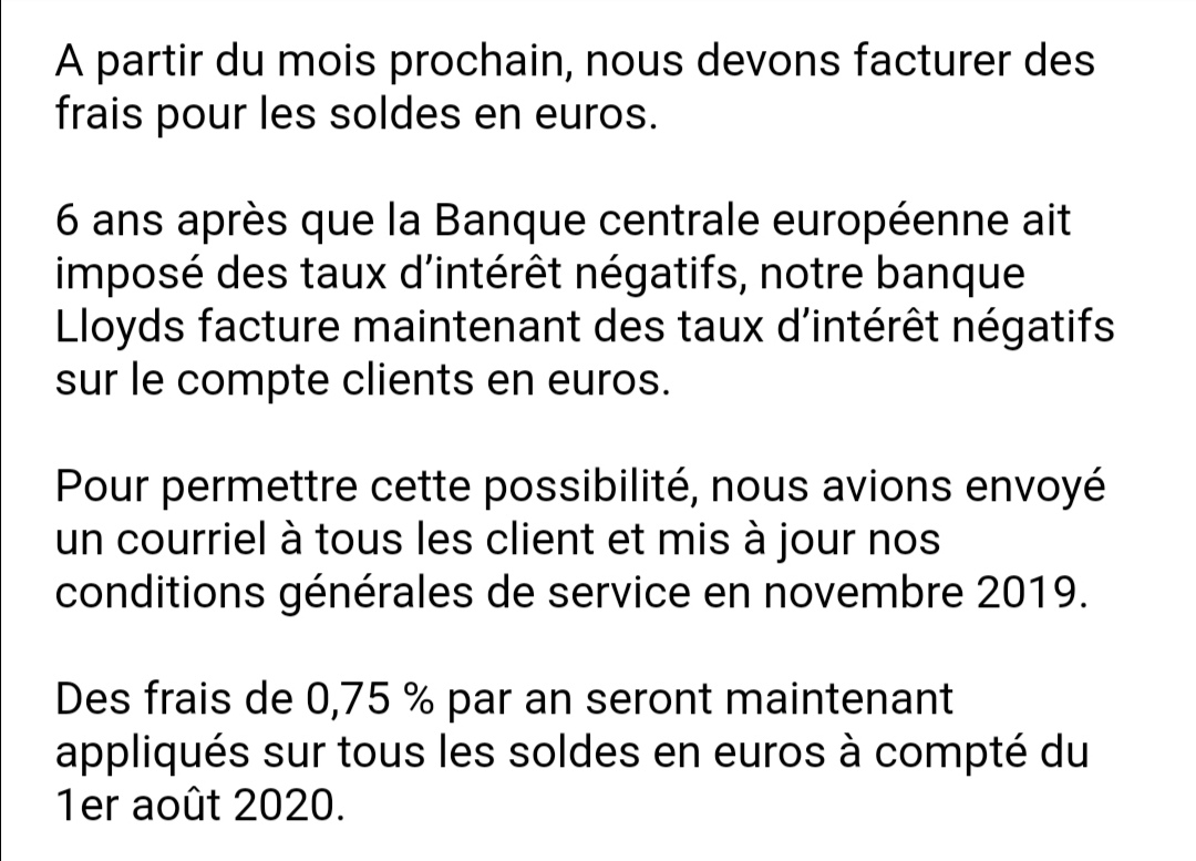 CitoyensFrexit's tweet photo. les taux d'intérêts négatifs arrivent sur les comptes de dépôt ! "Grâce" aux taux d'intérêt négatifs pratiqués par la BCE, les épargnants vont se voir ponctionner des frais, uniquement pour avoir eu la malheur de laisser son argent sur un compte de dépôt. #Frexit, vite ! https://t.co/DQgWd4k08D