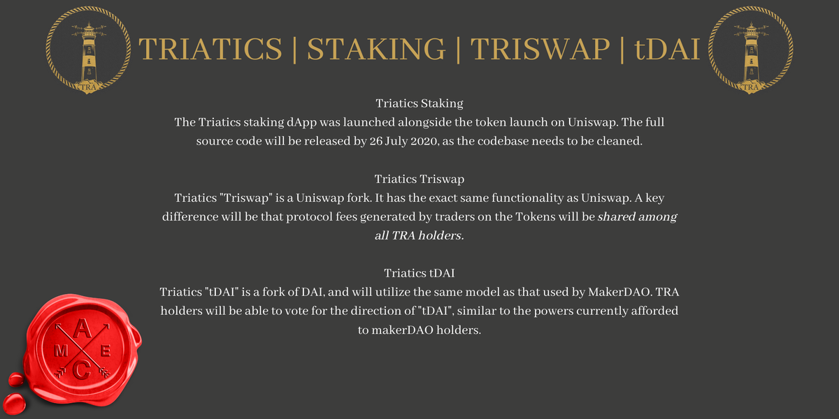 cryptolovett's tweet photo. UPDATE #1 CONT - #STAKING | #TRISWAP | #tDAI | $TRA @triatics
#Staking - #dapp 👉 https://t.co/sHUWybrxzA
#TriSwap - @UniswapProtocol fork - Protocol #fees generated will be shared among all $TRA HODLERS
#tDAI - $TRA HODLERS can vote the for the direction of #tDAI https://t.co/ZKLpmegKsD