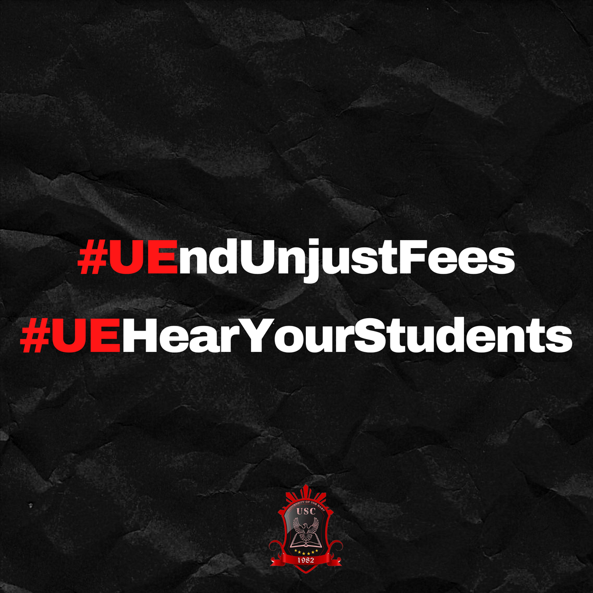 UEUSC_Official's tweet photo. We, The University Student Council together with the student-body, call upon the UE Administration to act on the demands of its students: refund surcharges; reduce all fees irrelevant to online classes; and reject baseless TOFI.
#UEndUnjustFees #UEHearYourStudents #Igmakadima https://t.co/0UxDxxFQ6J