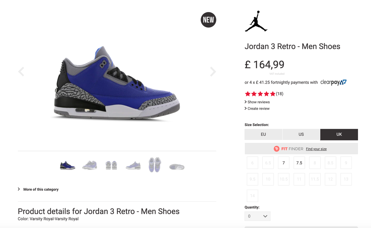 Jordan 3 Varsity Royal sizes popping 