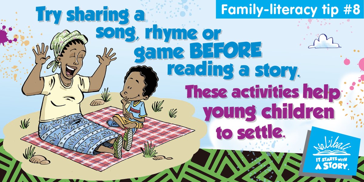 nalibaliSA's tweet image. Try sharing a rhyme, song, or a game before reading a story. These activities help young children to settle. bit.ly/3gBs8pw #homeschooling #readingforpleasure #wednesdaymorning
