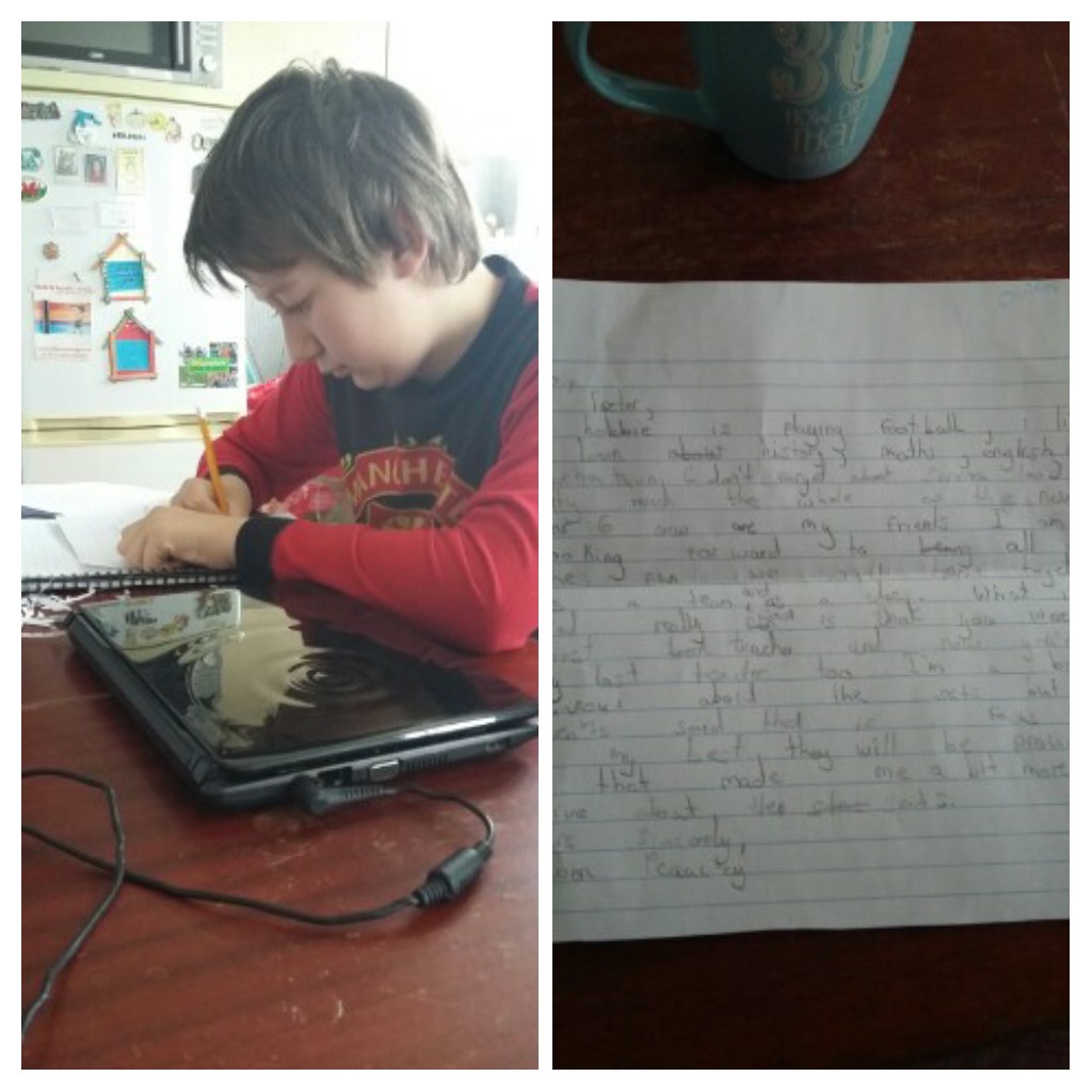 Satansmum87's tweet photo. @WestgladePS @R92Brown @j_foster1905 I thought you would like to see owen (and his crazy long hair, that he won't have cut until he goes back to school apparently) in his last day of year 5, doing his last piece of school work. He can't wait to get back in September 😀 https://t.co/iHoj7FXM2m