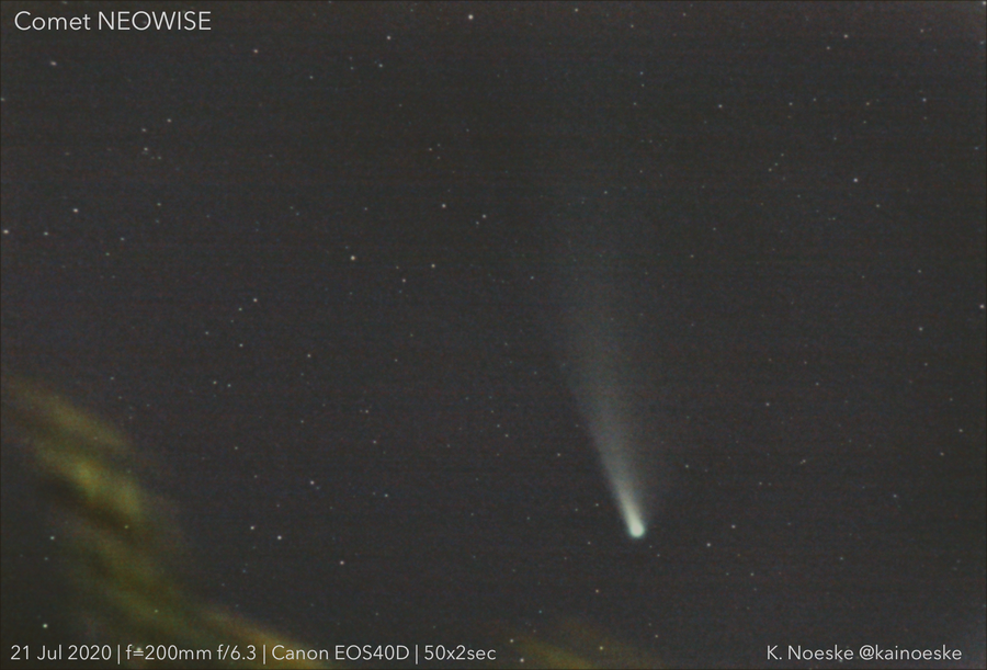 Did you manage to see  #cometNEOWISE last night?We hear the comet is getting fainter (it also appears bluer-greener lately) but you can still try to capture it with a camera. Stay with us for photography tips + our plans to study comets in the future! @kainoeske, 21 July 2020