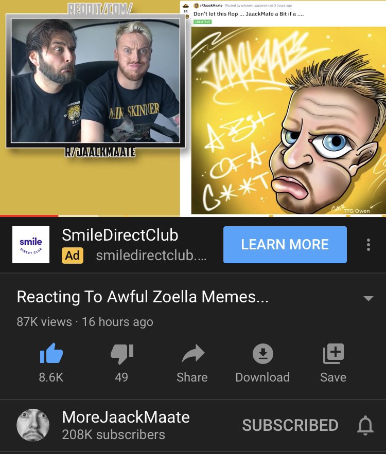 Woodytats's tweet photo. πππ @Jaack featuring my cartoon on his YT video , So Iβve had my work on @KSI video , @Calfreezy thumbnail and video and now Jaack ... Who shall I go for next ? #cartoon #jaackmate #happyhour #youtube https://t.co/rqKO2ewCNo