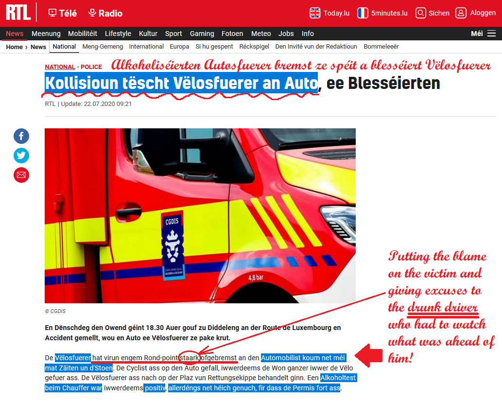 luxembourgize's tweet photo. 🔴Ok, @RTLlu. Either you are doing it on purpose to annoy the biking community, or you should really start to do journalism and question the - DRUNK - driver narrative in police reports. No way was this the cyclist's fault! #CrashNotAccident https://t.co/yA5ArKFIr1

Please change https://t.co/gsWtdeqNWA