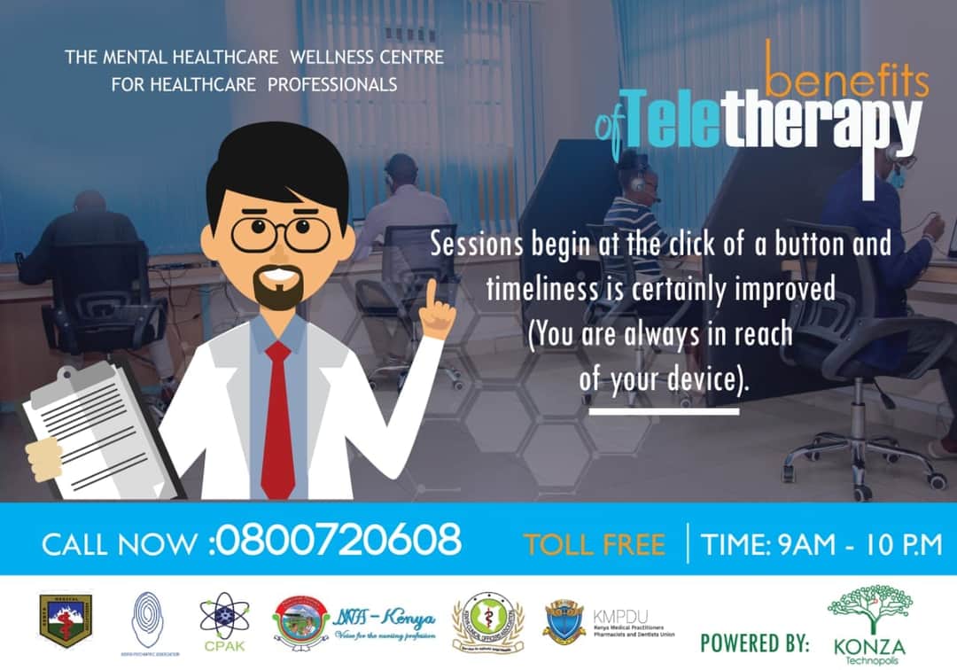We have extended our services to 10 P.M. Call us today, tell a friend to tell a friend that we are here for you. 
#caringforhealthcareprofessionals
#caringforkenya
WE ARE HERE FOR YOU. 
The Number is 0800720608
<a href="/KenyaMedics_KMA/">Kenya Medical Association</a> <a href="/KESNNUR/">Kenya Student and Novice Nurses</a> <a href="/FaithMuigaiRN/">Faith Muigai</a>