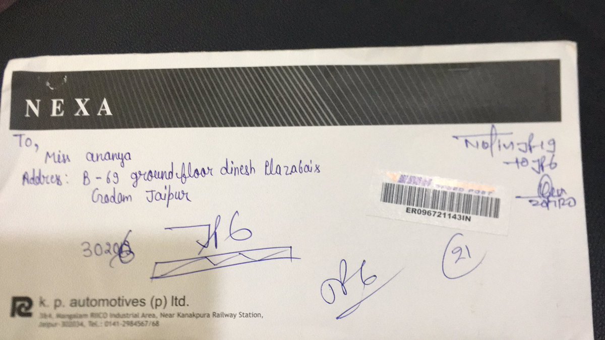 IndiaFRP's tweet photo. @Maruti_Corp @NexaExperience this is the standard of nexa to send a document by post. https://t.co/YBm5rirOrr