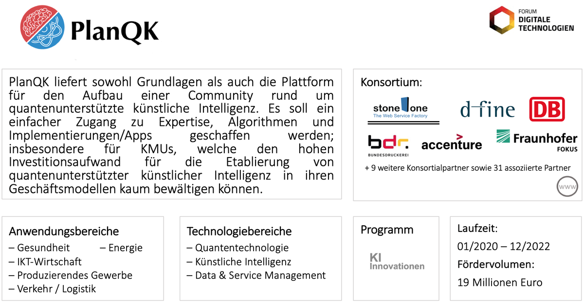 FDT_Berlin's tweet image. Das durch den @BMWi_Bund KI-Innovationswettbewerb geförderte Projekt @QkPlan lädt morgen zu einem Webinar! Prof. @FrankLeymann von der @Uni_Stuttgart wird #Quantenalgorithmen sowie deren Anwendungsgebiete diskutieren. 🖥️ Anmeldung: tinyurl.com/QuantPlan 🤝 Mehr Infos ⬇️⬇️
