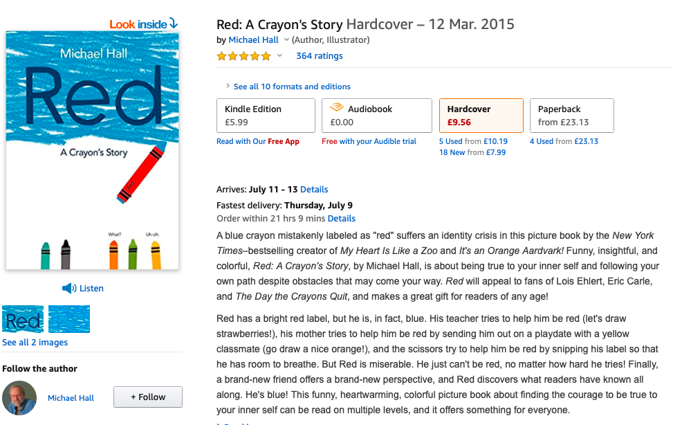 Another book Josh recommended was ‘Red: A Crayon’s Story’ because it explain fluidity and trangenderism very well. Josh reads it regularly to her 5 year old daughter.