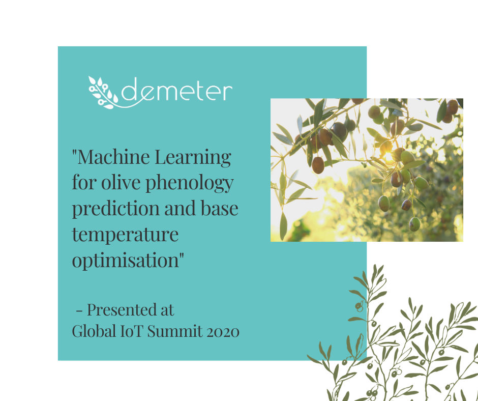H2020DEMETER's tweet photo. Our pilot project focusing on Decision Support Systems to support 🫒 olive growing was presented by @Vicomtech &amp; @AgricolusSuite at the recent virtual Global IoT Summit #GIoTS The paper focuses on #MachineLearning for olive phenology prediction. Have a 👀https://t.co/xmDFd2cVVG https://t.co/KFhj6rSbjP